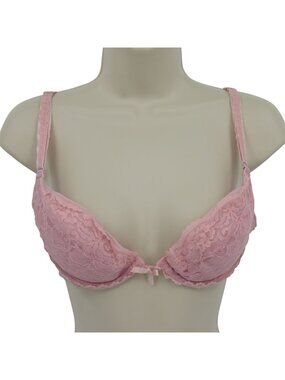 VTG Jezebel Renee of Hollywood 36B Bra Pink Floral Flower Lace Underwire Padded